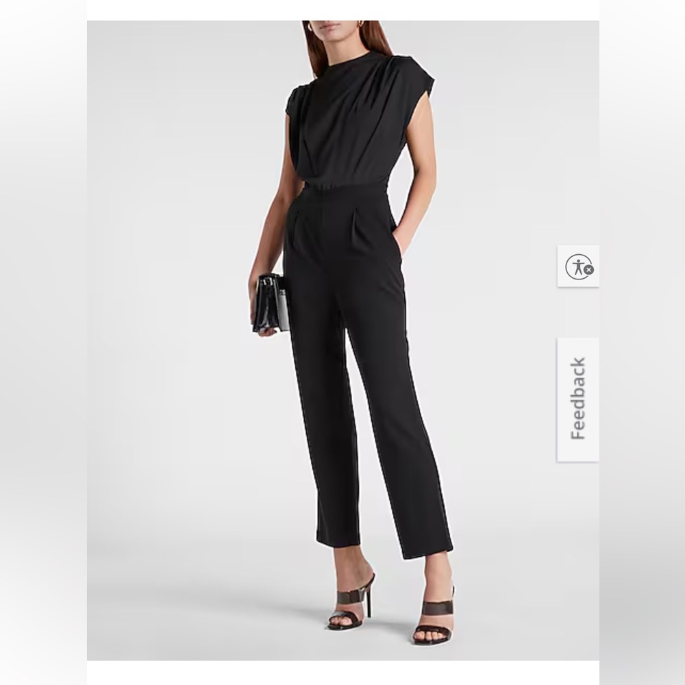Express draped neck short sleeve jumpsuit